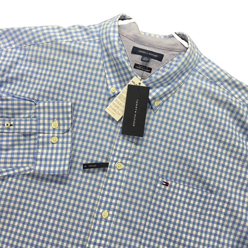 Tommy Hilfiger Shirt Mens XXL Classic Fit The Flex Button Down Blue Gingham NEW